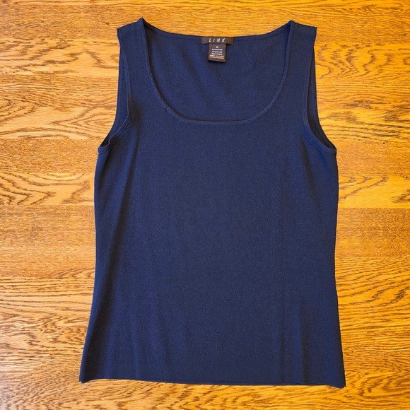 Link Tops - Link Womens M Navy Blue Knit Scoop Neck Tank Top Shell Career Layer Minimalist